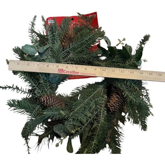 Christmas Holiday Candle Ring Pine Cone Greenery Wreath Use W/ 6 Inch Candle NWT - Picture 6 of 7